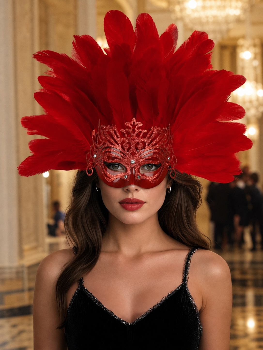 Carnival Feather Headpiece with Mask