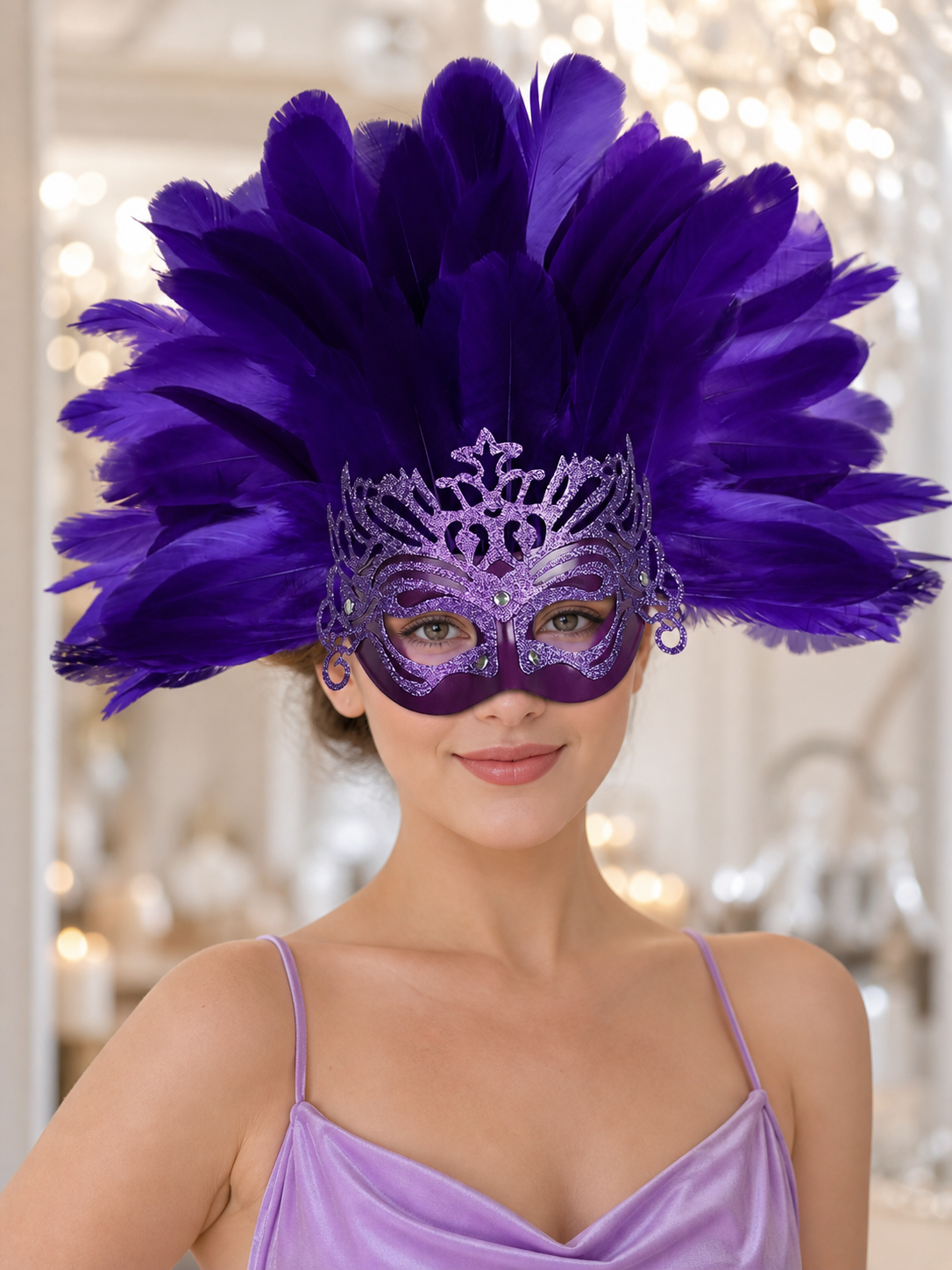 Carnival Mask with Purple Feathers