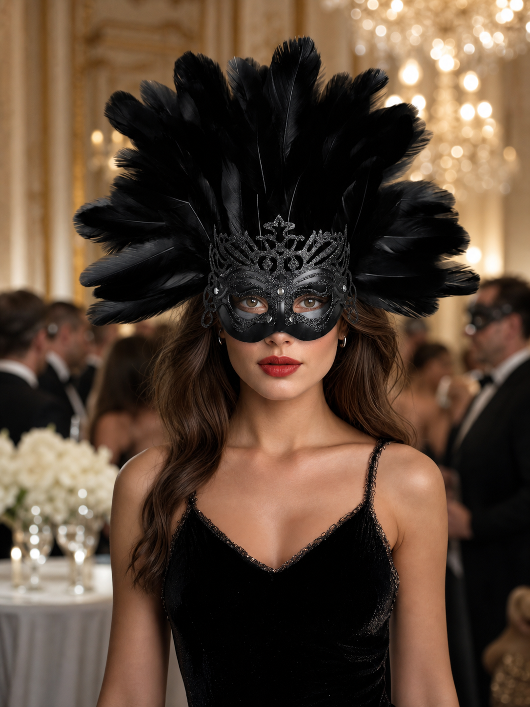 Carnival Feather Headpiece with Mask