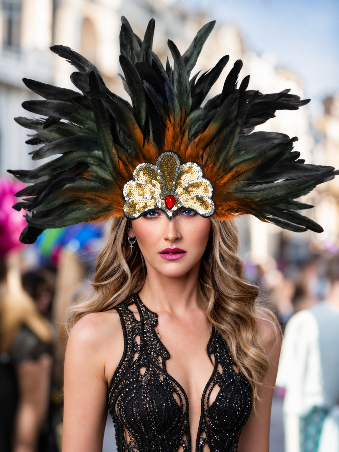 Carnival Feather and Bead Headpiece