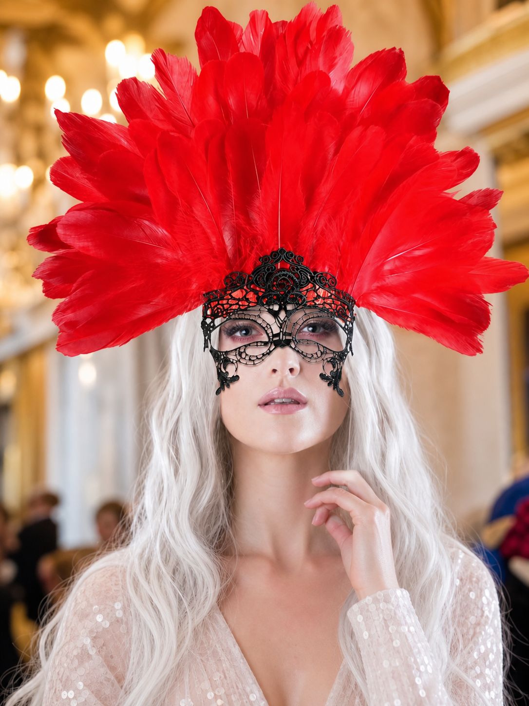 Carnival Headpiece with Red Feathers
