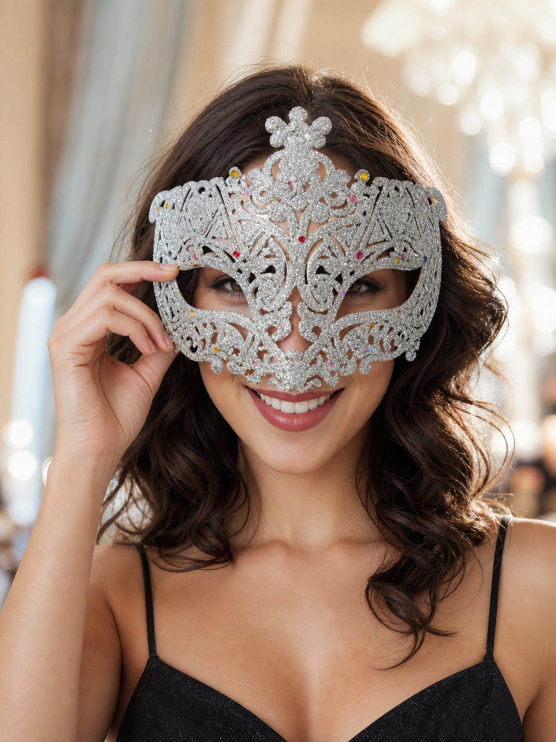 Carnival eye mask with silver glitter