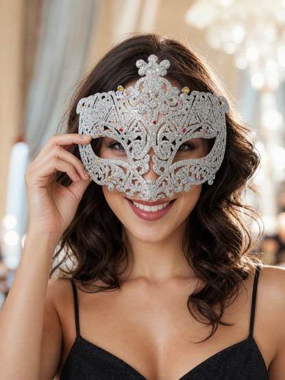 Carnival eye mask with silver glitter