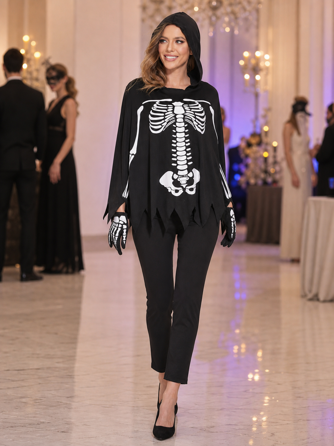Hooded Cape with White Skeleton