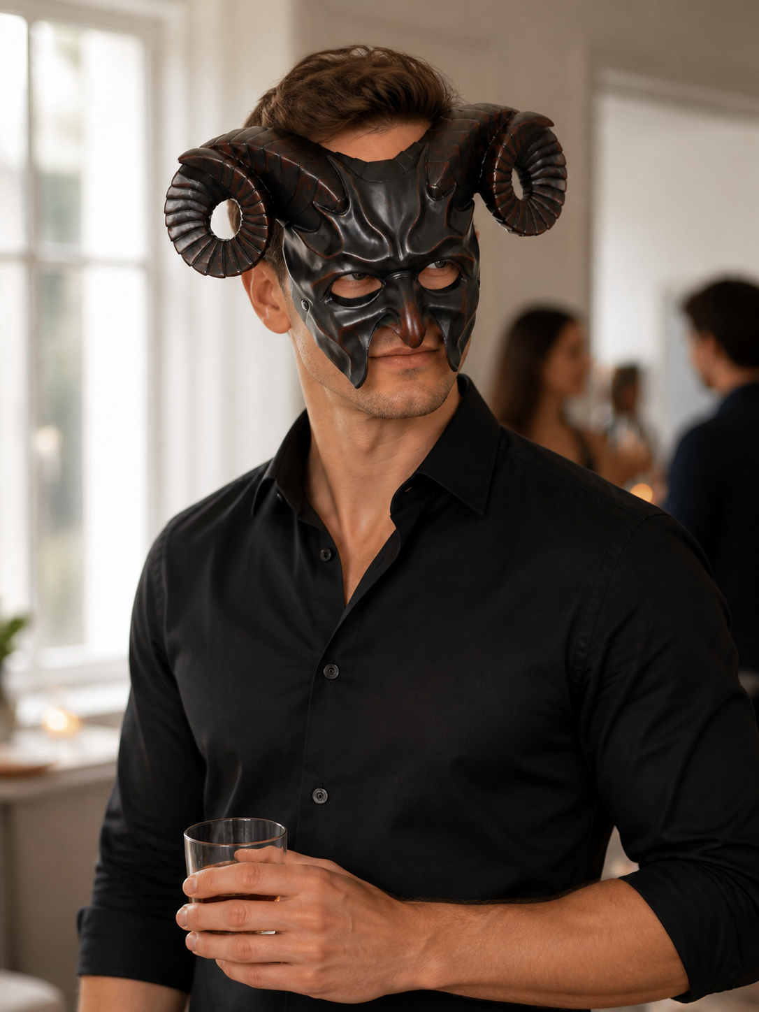 Black ram horn carnival mask product view 36