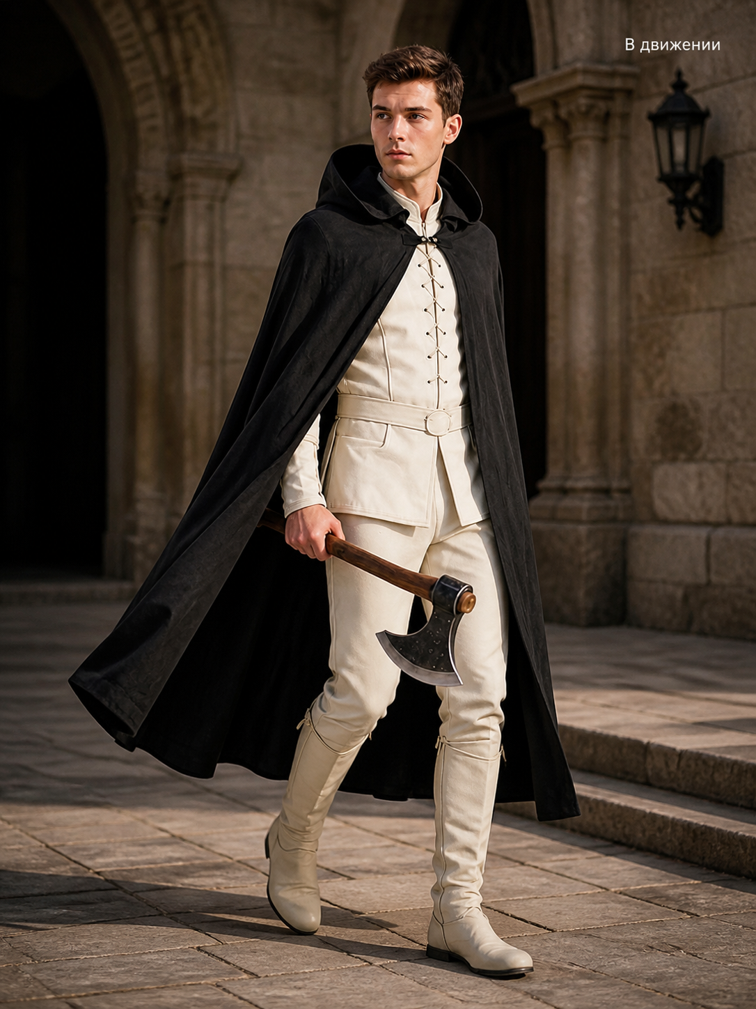 Black Long Hooded Cotton-Linen Cloak lifestyle view 3