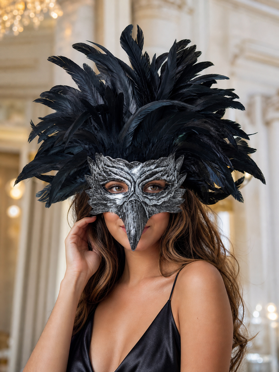 Carnival Eagle Mask with Black Feathers