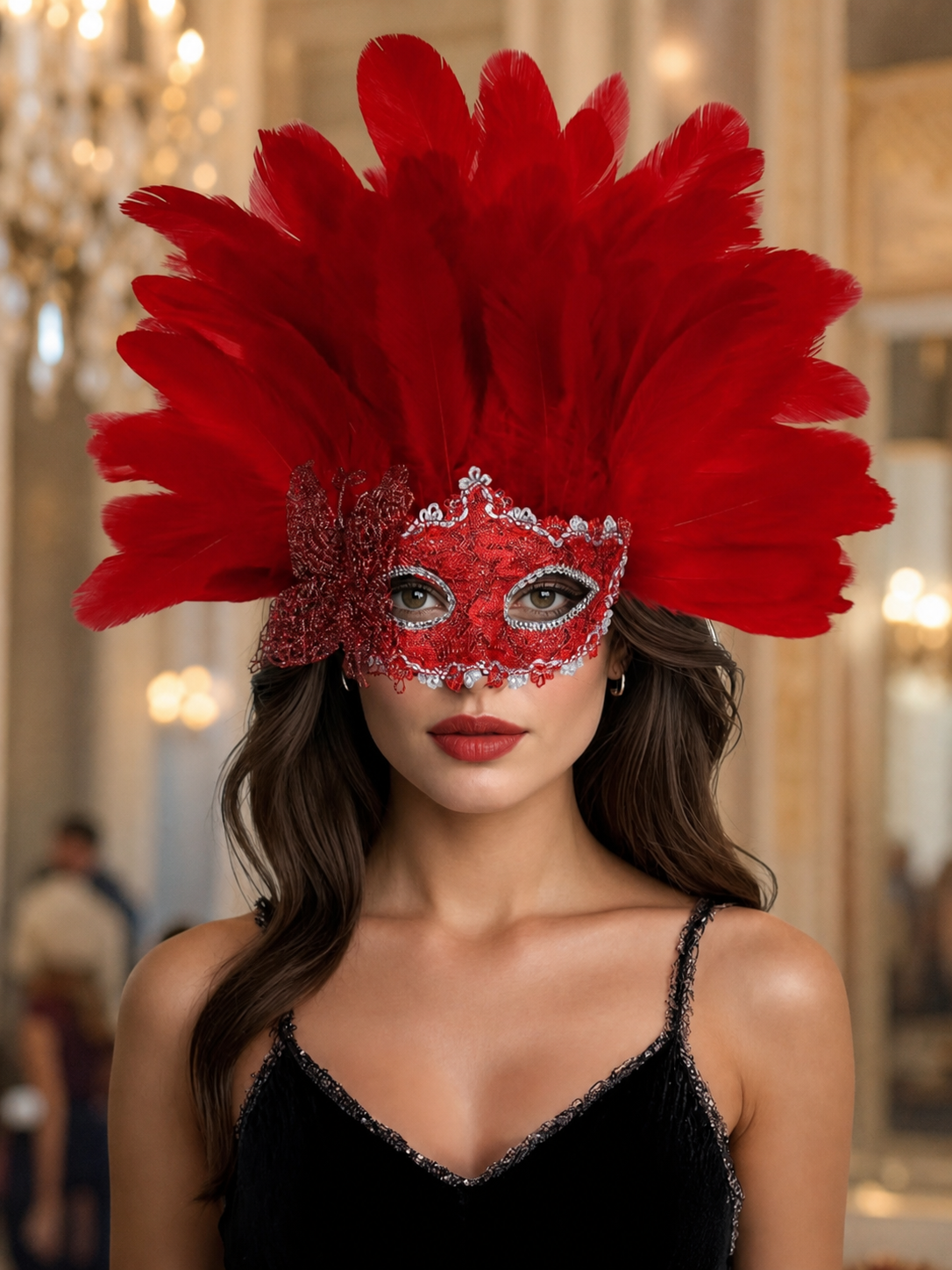 Carnival Headpiece with Red Feathers