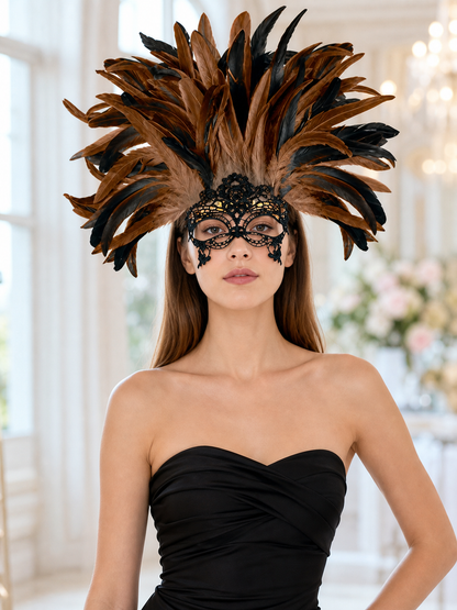 Carnival Headpiece with Feathers and Mask