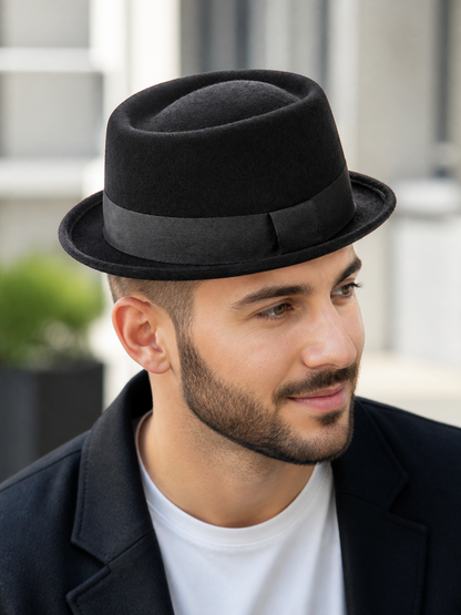 Black Carnival Fedora Hat with Ribbon