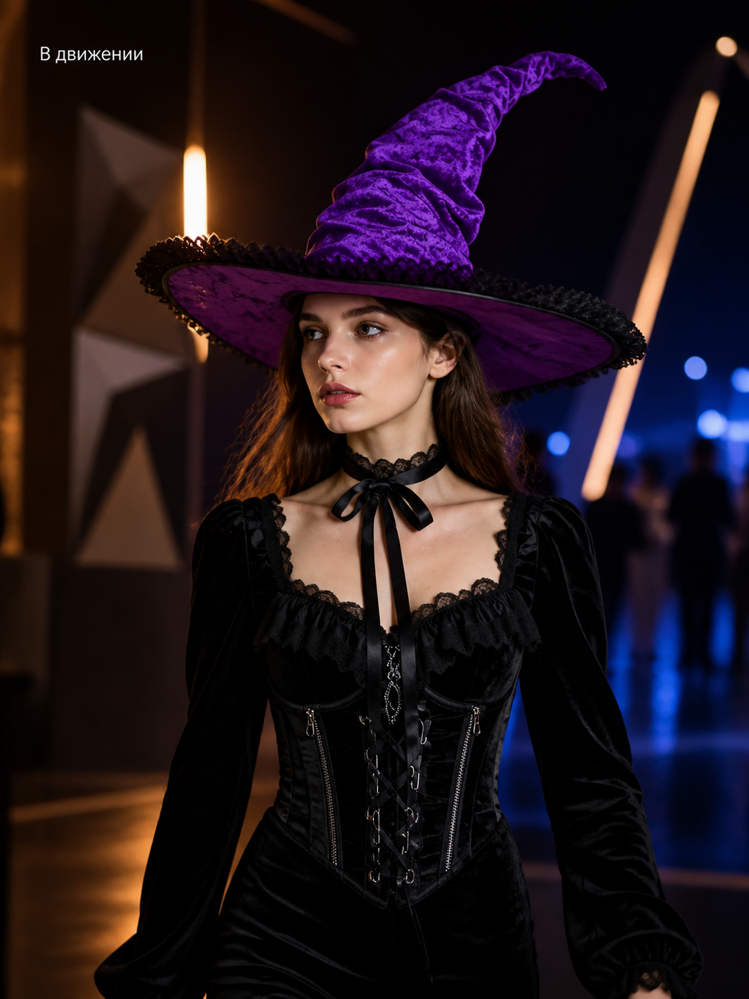 Purple black wide brim witch hat product view 30