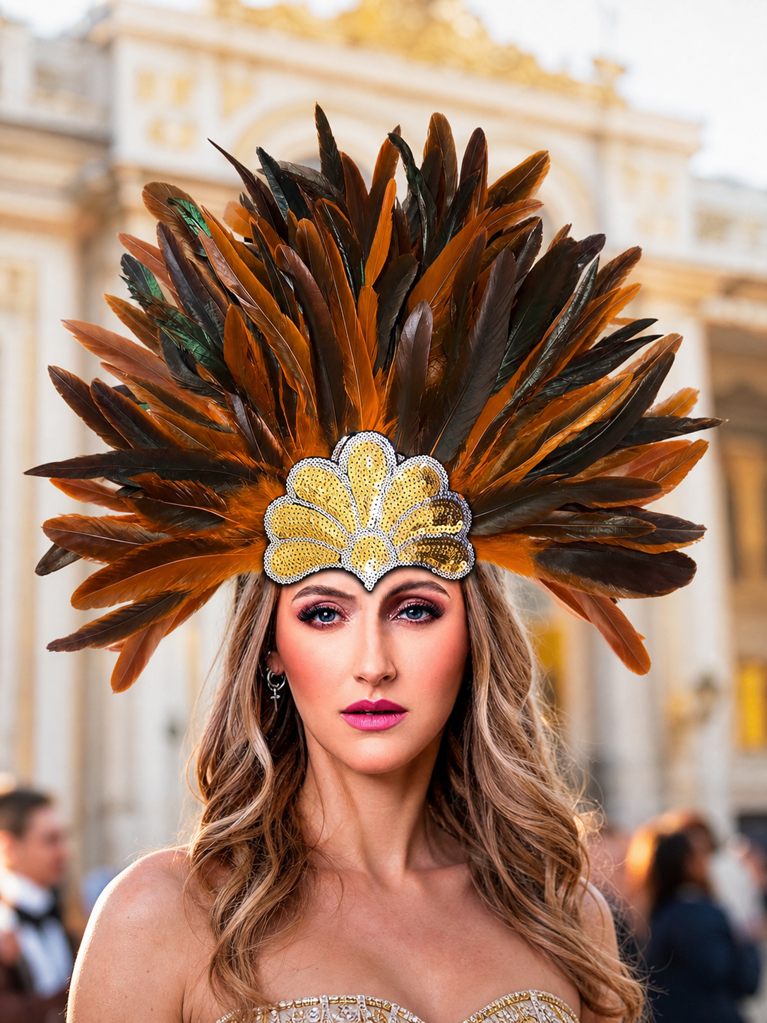 Carnival Headpiece with Orange Feathers