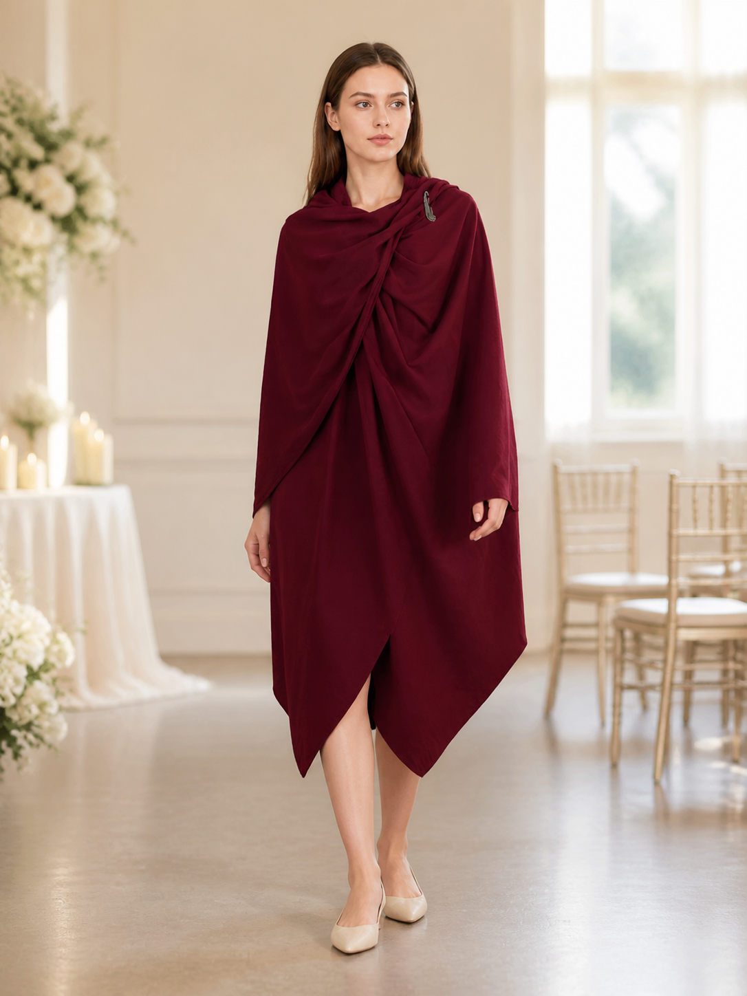 Burgundy hooded costume cloak product view 33