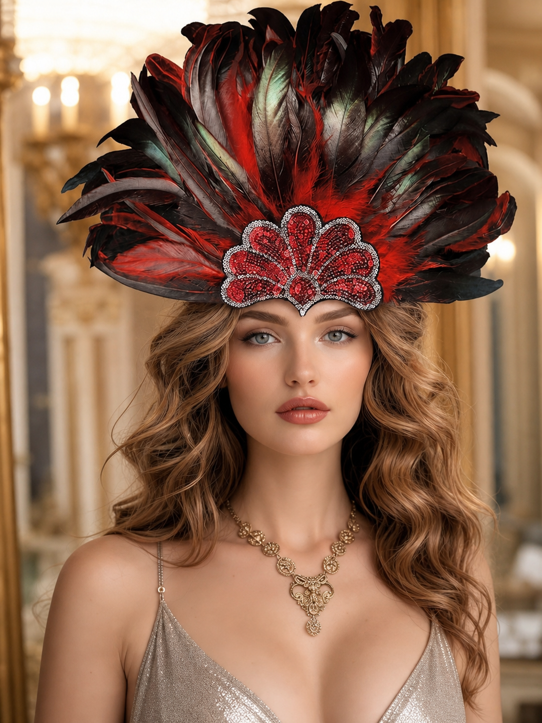 Red Feather Carnival Headpiece