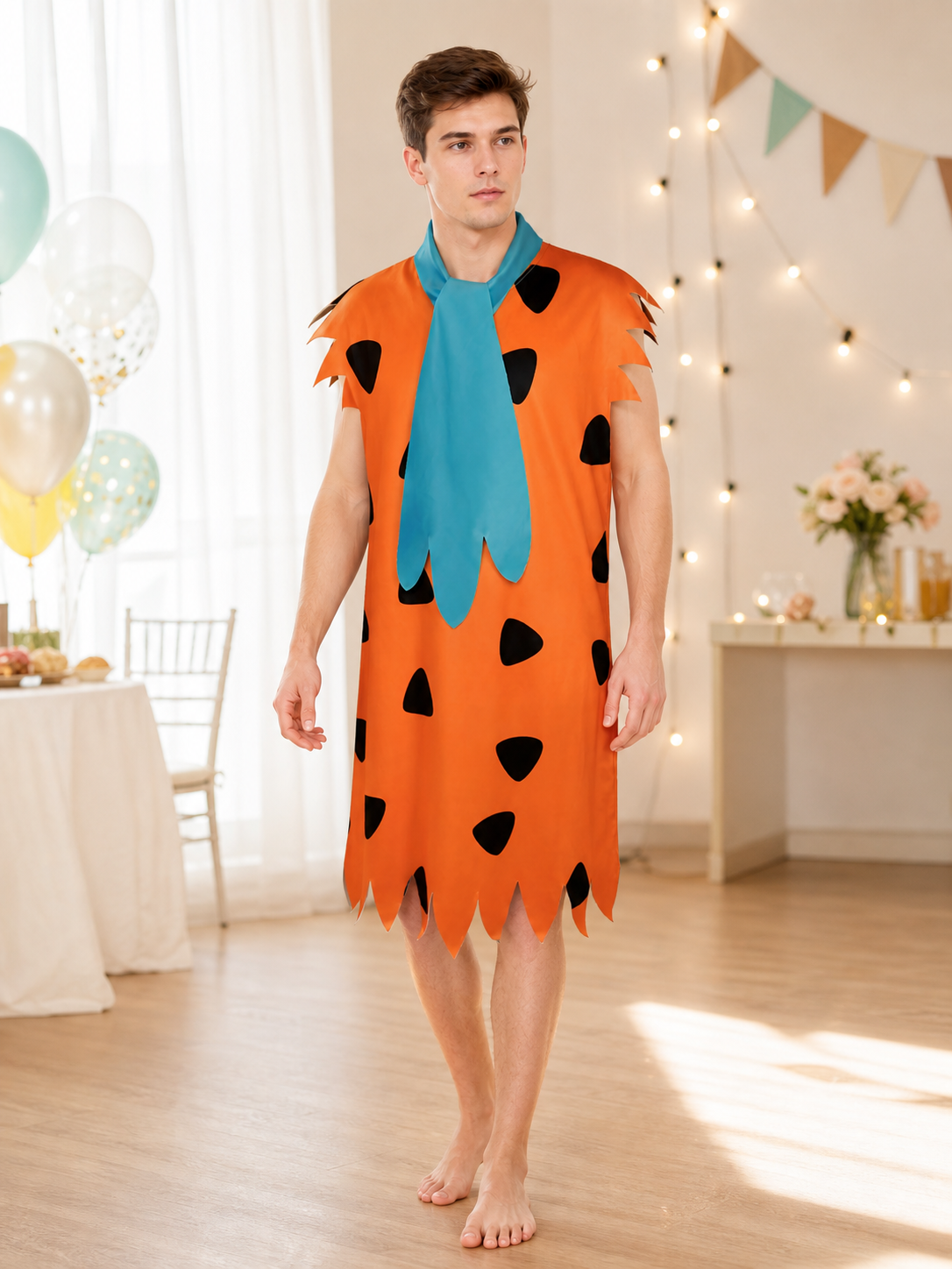 Orange Dress with Black Spots and Blue Accessory lifestyle view 2