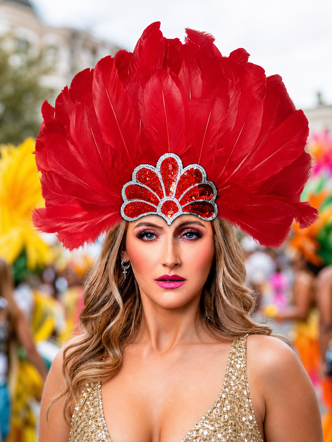 Carnival Headpiece with Red Feathers