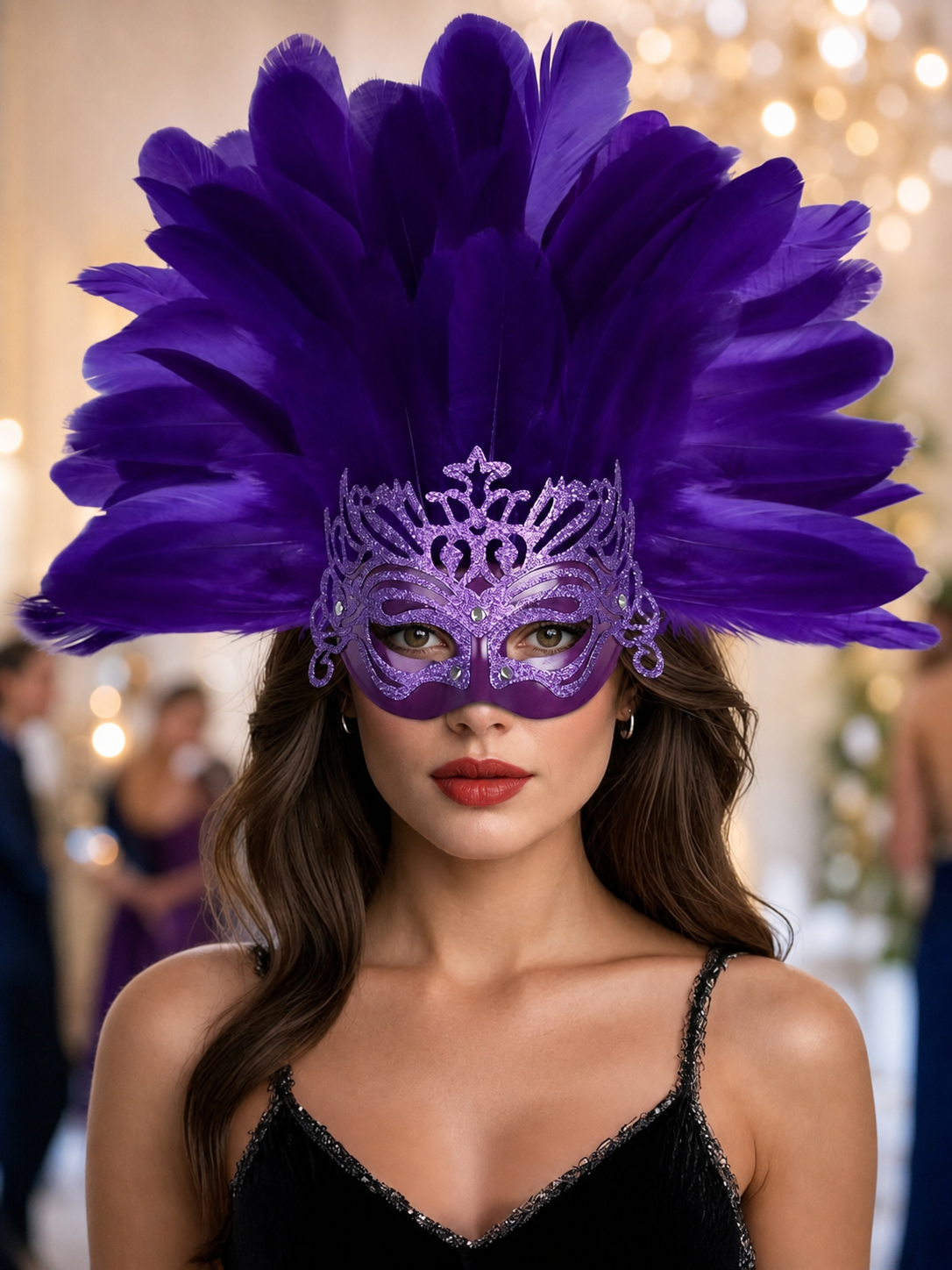 Carnival Headpiece with Feathers and Mask