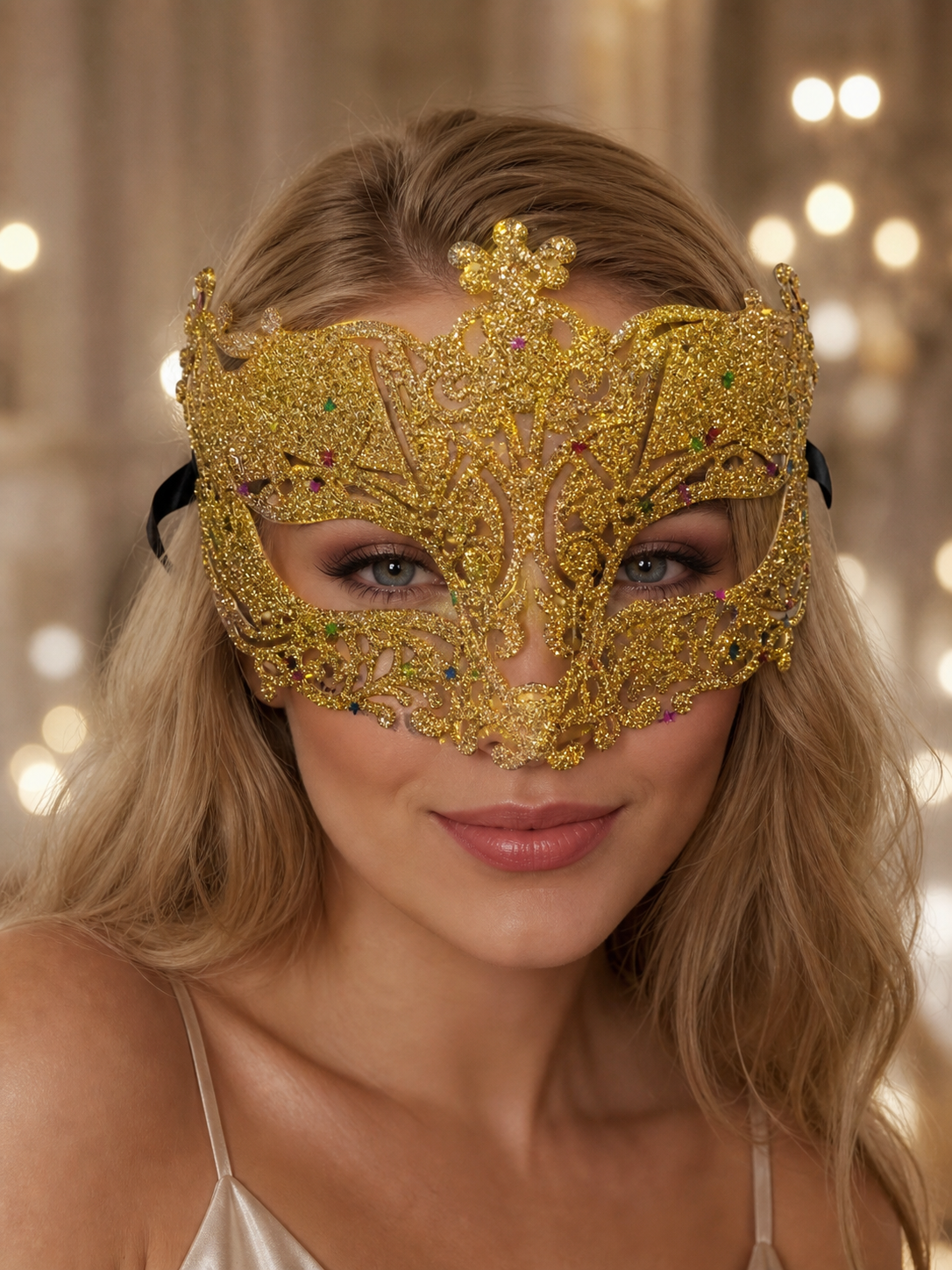 Masquerade Eye Mask with Gold Glitter