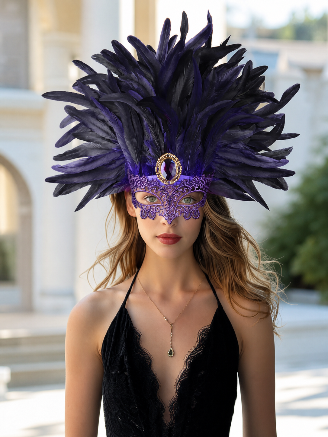 Carnival Feather Headpiece with Mask
