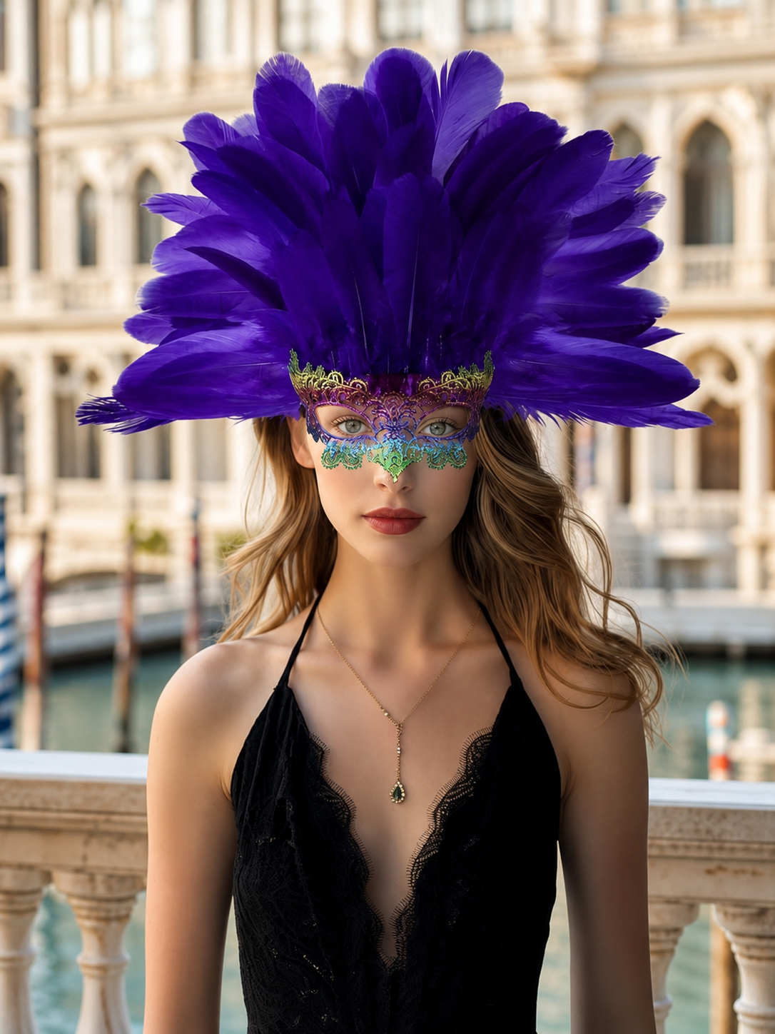 Carnival Headdress with Feathers and Mask