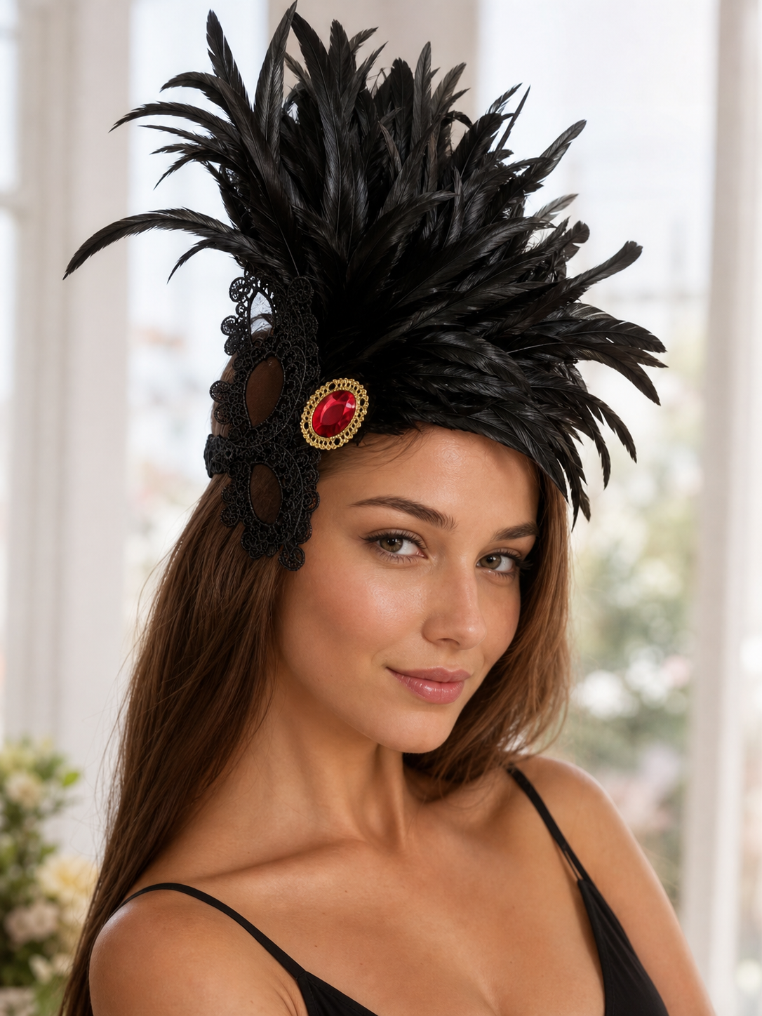 Carnival Headpiece with Black Feathers