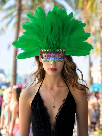 Carnival feather headdress with mask