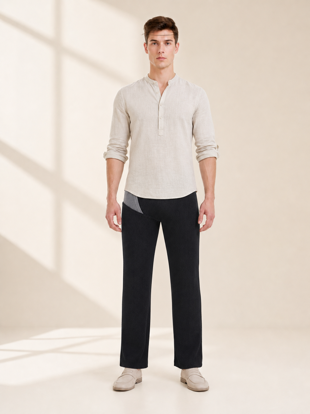 Layered long-sleeve top with contrast trim