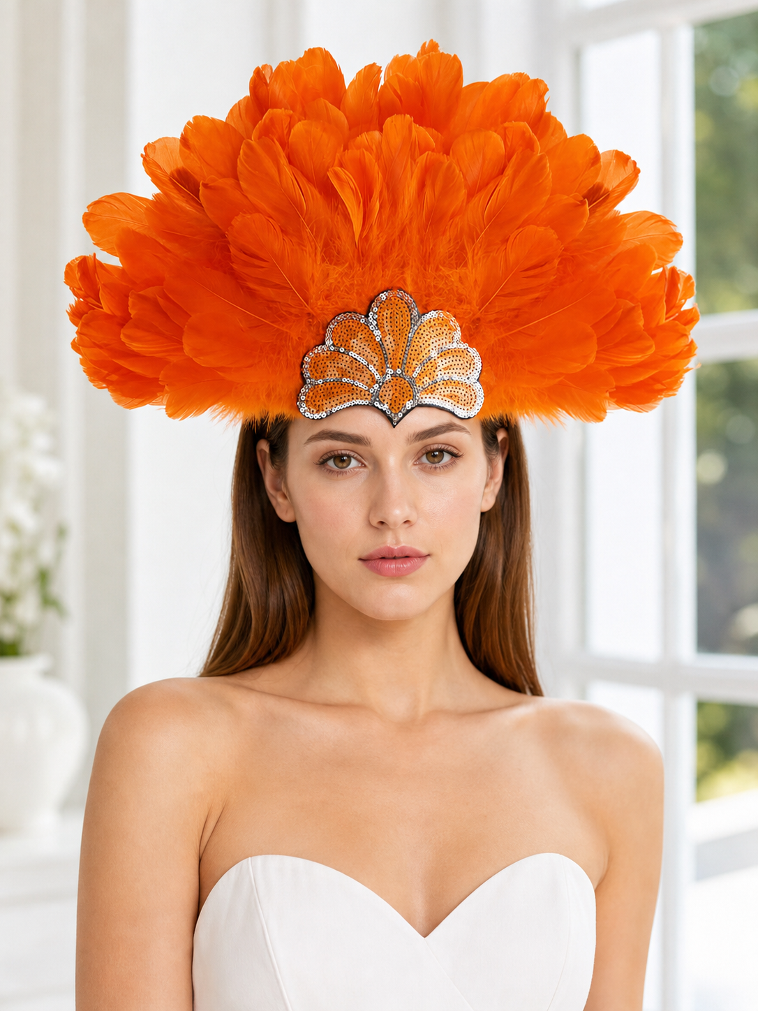 Carnival Headpiece with Orange Feathers