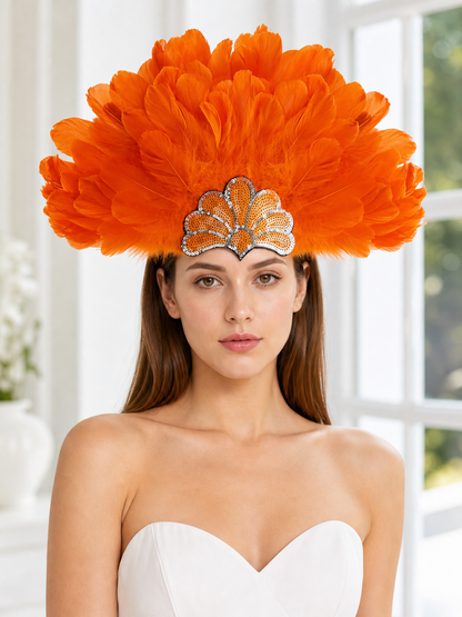 Carnival Headpiece with Orange Feathers