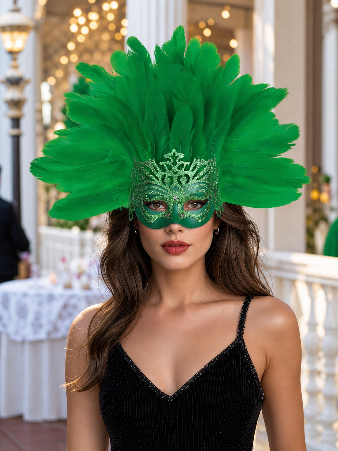 Feathered Headpiece with Mask for Masquerade