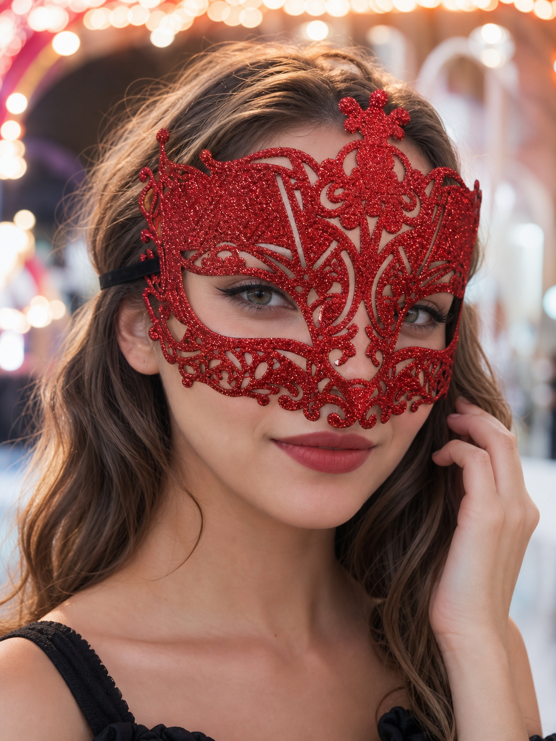 Red Glitter Masquerade Eye Mask