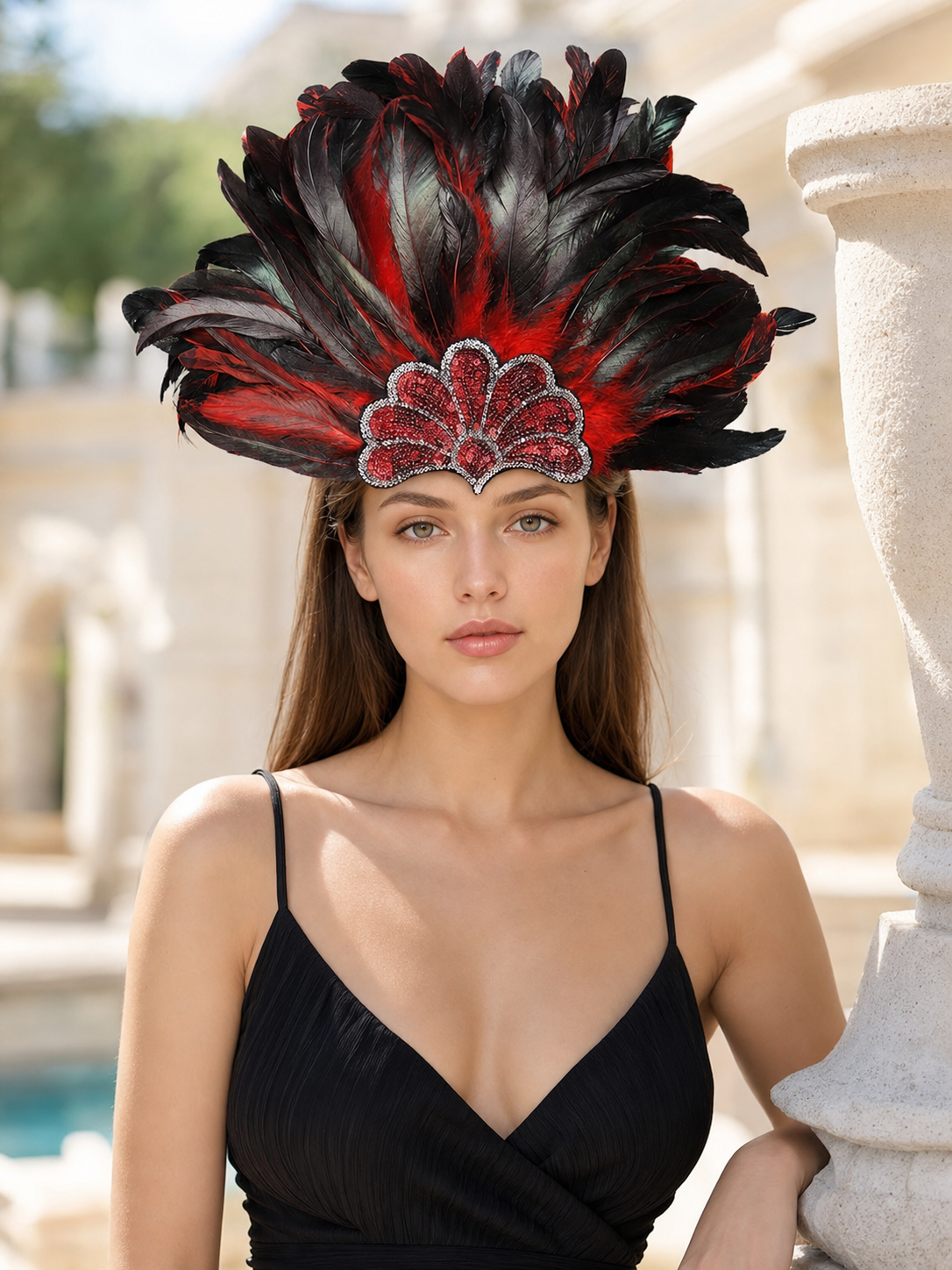 Red Feather Carnival Headpiece