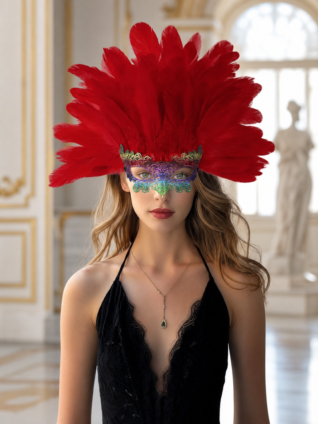 Carnival Headpiece with Red Feathers