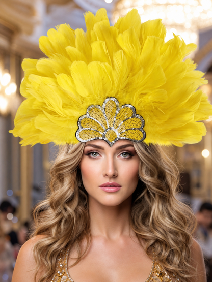 Yellow Carnival Headpiece with Gold Fan