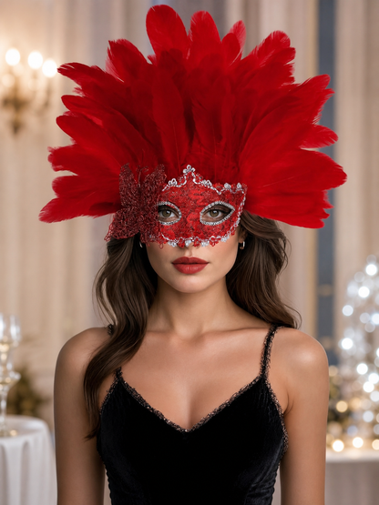 Carnival Headpiece with Red Feathers