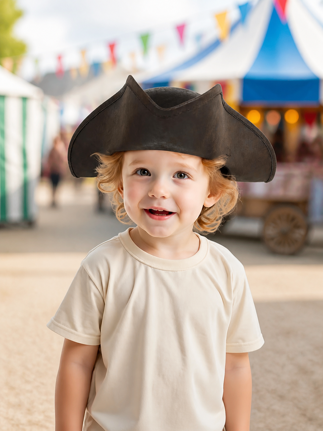 Children's Pirate Hat, Wide Tricorn Costume Accessory in Dark Brown to Black for Dress-Up Play and Pirate-Themed Parties