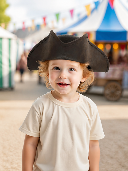 Children's Pirate Hat, Wide Tricorn Costume Accessory in Dark Brown to Black for Dress-Up Play and Pirate-Themed Parties