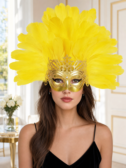 Carnival Headpiece with Feathers and Gold Decoration