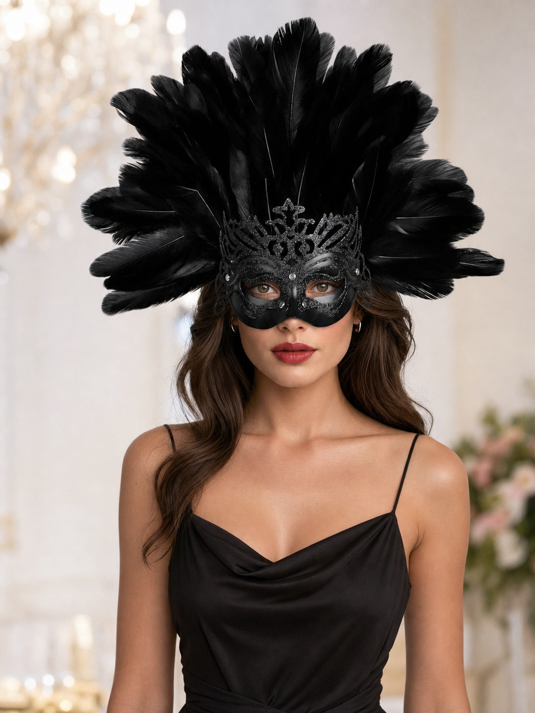 Carnival Feather Headpiece with Mask