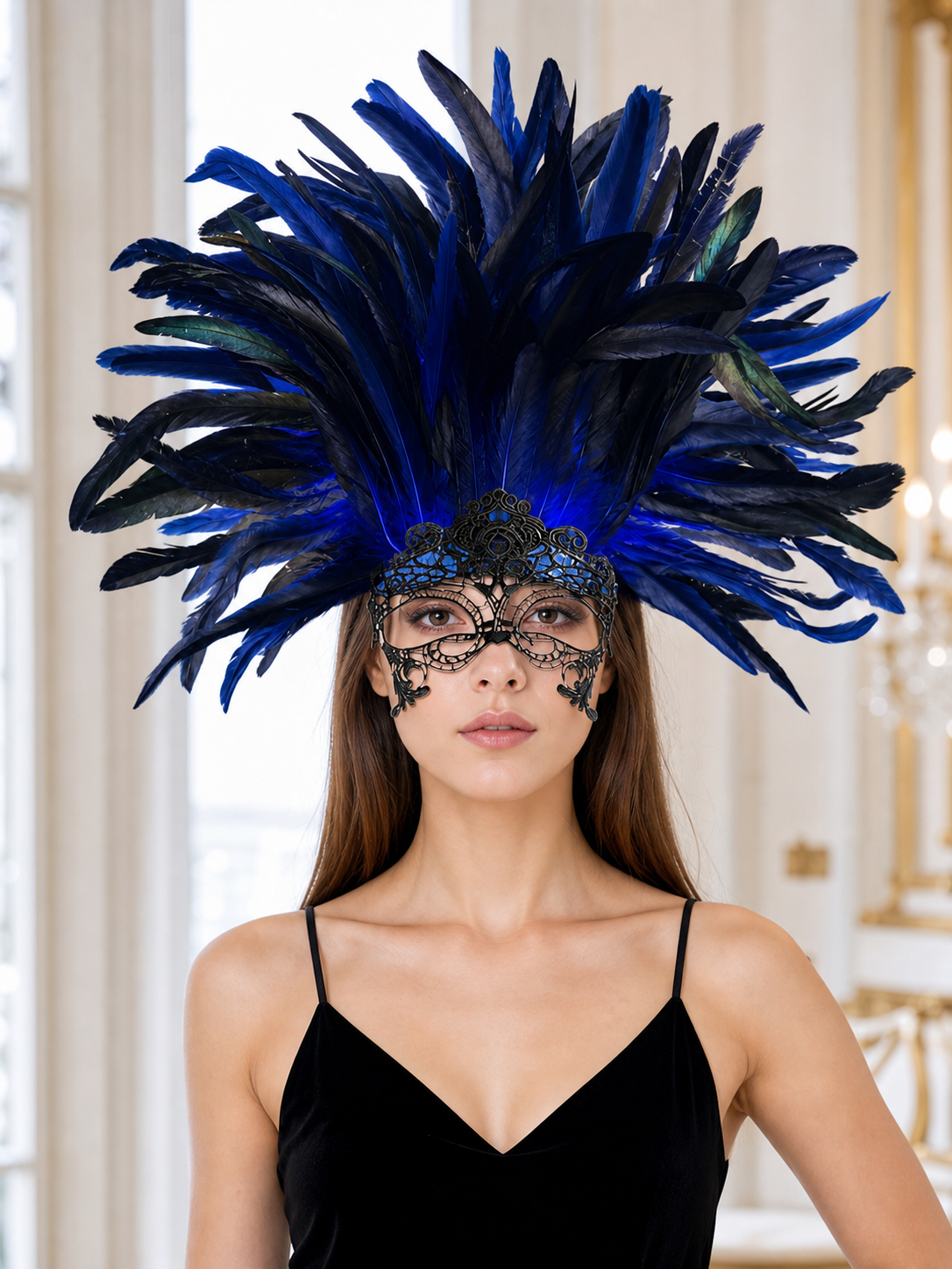 Carnival Headpiece with Feathers and Mask