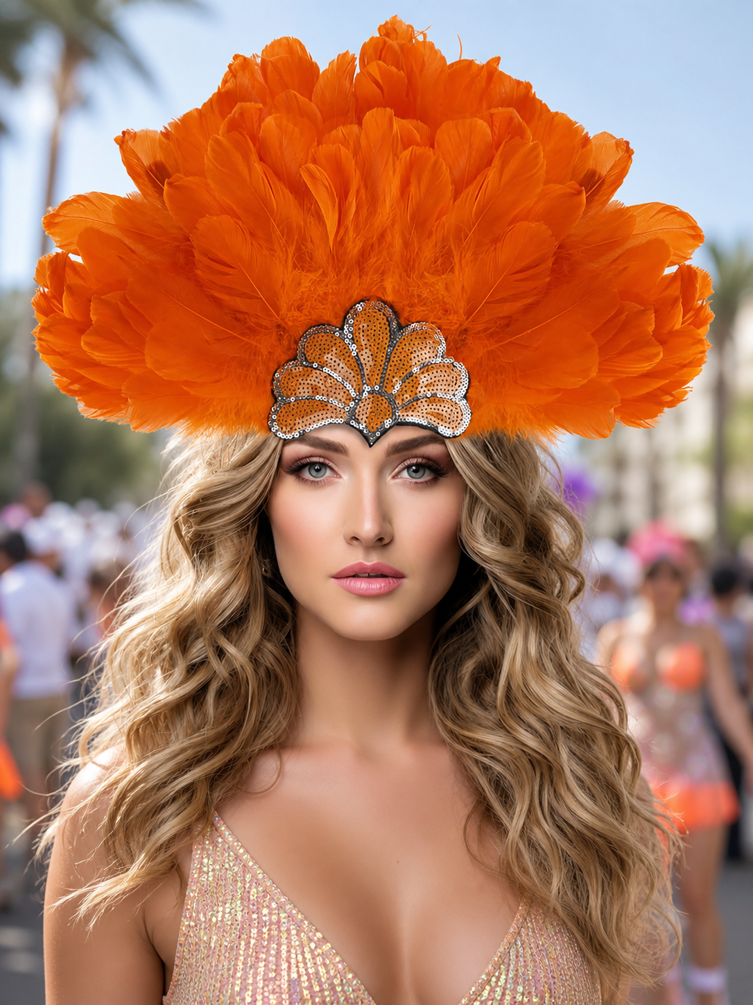 Carnival Headpiece with Orange Feathers