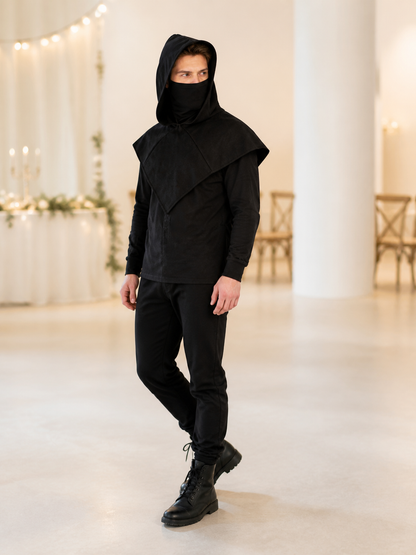 Black Carnival Cloak with Hood and Mask lifestyle view