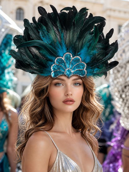 Feather Headpiece with Turquoise Sequins