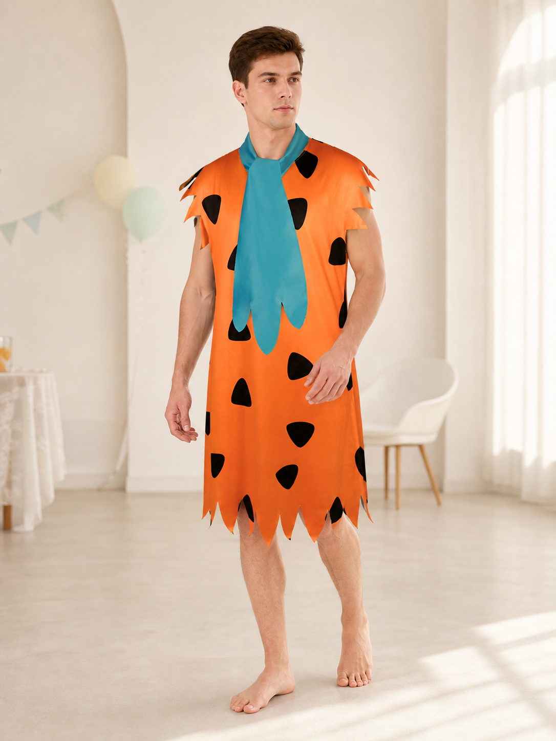 Orange Dress with Black Spots and Blue Accessory lifestyle view 3