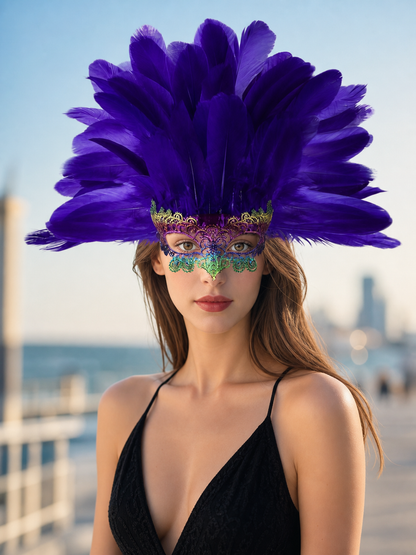 Carnival Headdress with Feathers and Mask