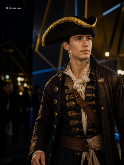 Black tricorn hat with gold trim product view 36