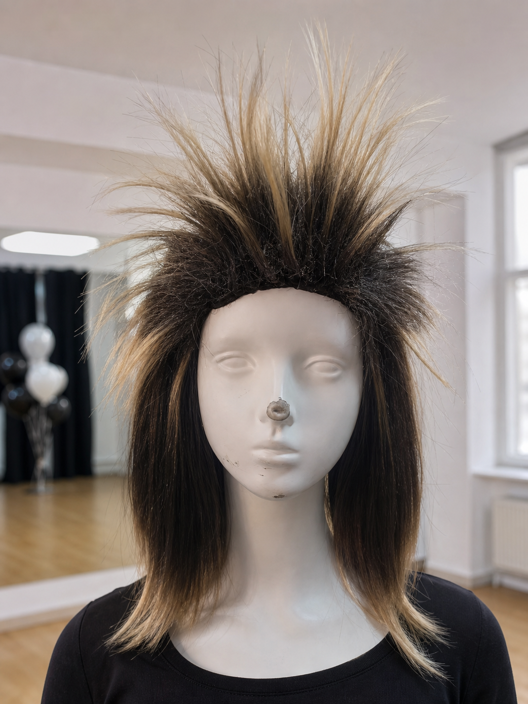 Black and blonde spiked mohawk wig product view 50