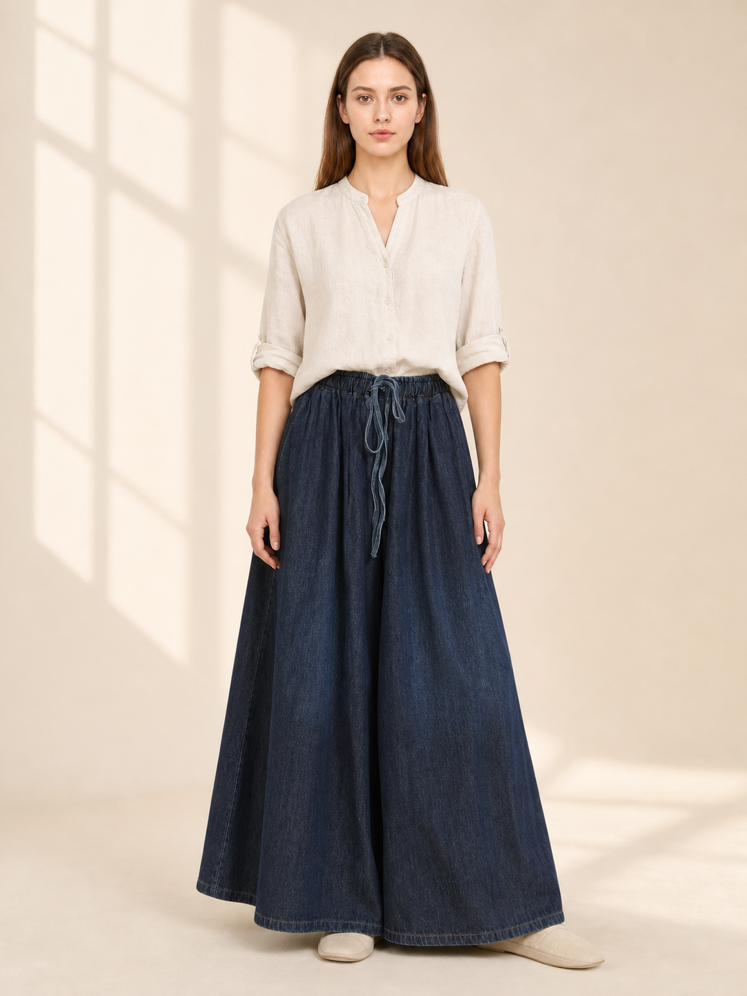 Dark Blue High-Waisted Wide-Leg Jeans