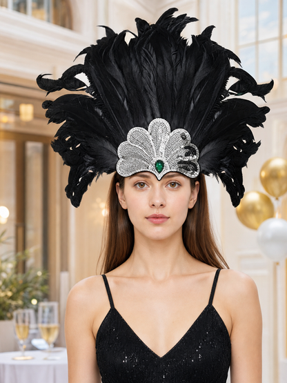 Feather and Bead Headpiece for Masquerade