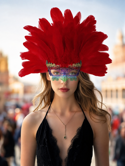 Carnival Headpiece with Red Feathers